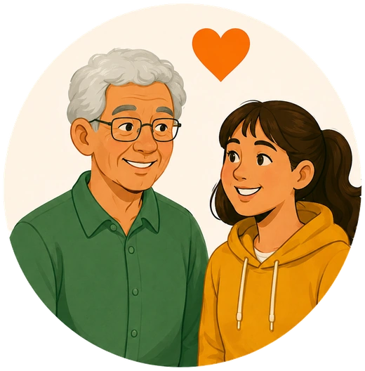 Older community member and young person illustration